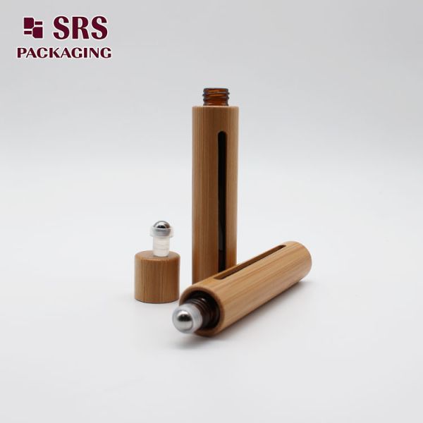 Natural Color Bamboo Perfume Amber Glass Roll On Bottle 10ml