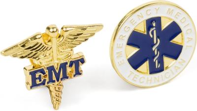 Emergency Medical Technician EMT Lapel Pin Set American Flag Uniform Pin For Police and Firefighters Metal Name Badges Engraved Metal Police Fire Military Better Badges
