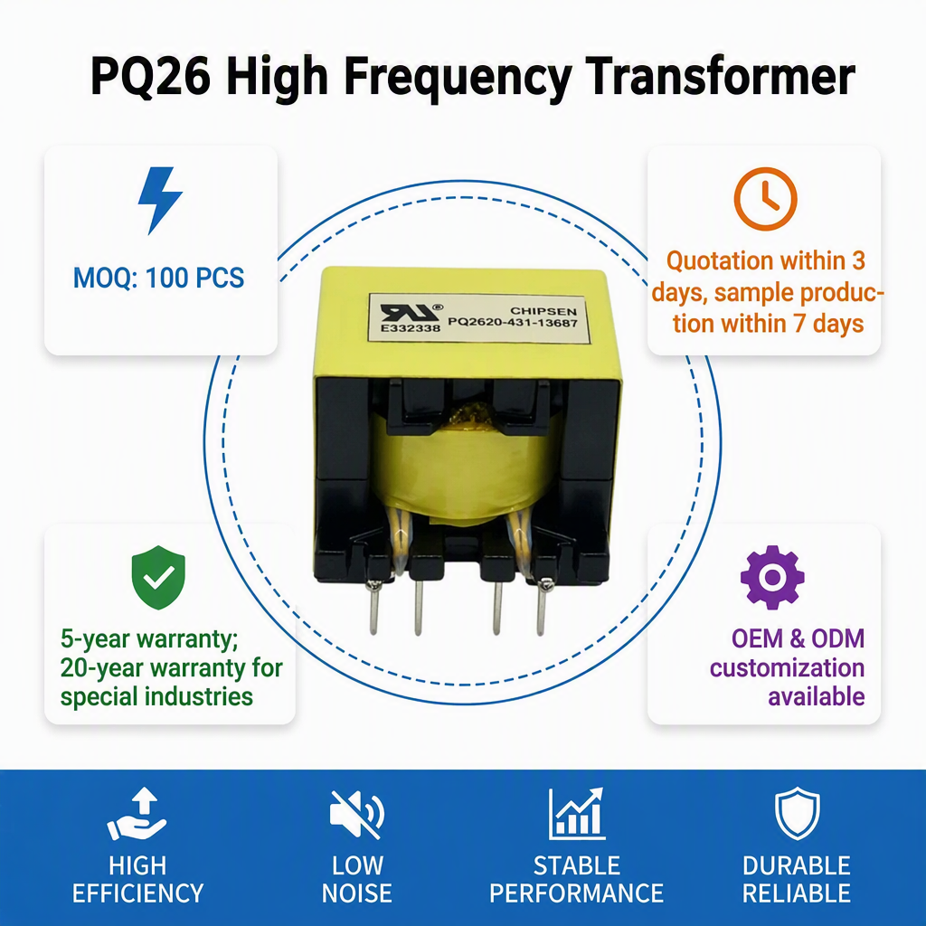 Custom Pure Copper PQ26 Electronic Transformer High Power Low DCR Design