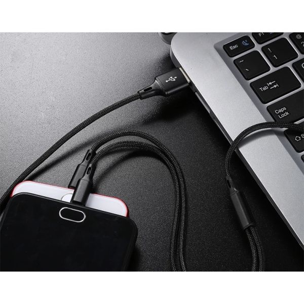 Hot Sale Charging USB Cable 3 In 1 multi-use for Iphone & Micro Usb & Type c Nylon Braided
