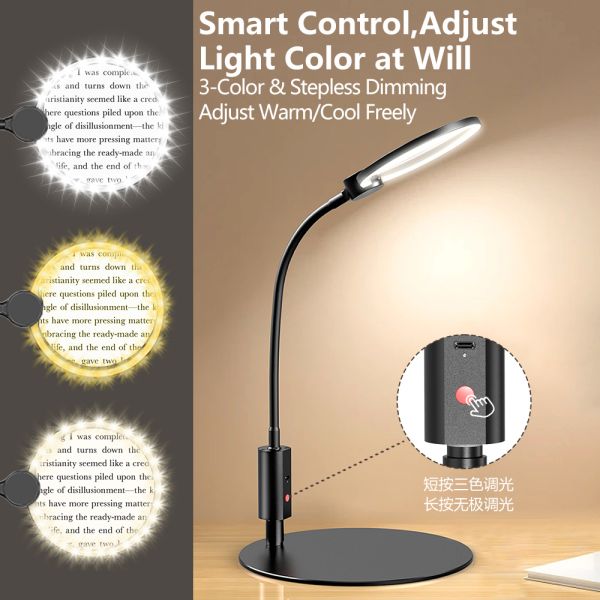 Detachable 3X+6X Illuminated Screen Magnifier Desk Lamp with Acrylic Lens for Reading