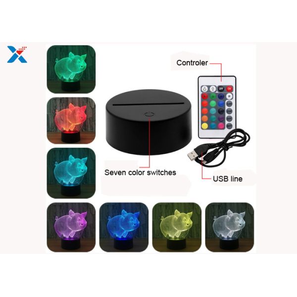 Customized Acrylic Light Guide Panel 7 Colors Change Cartoon 3D Pig Shape LED Night Light