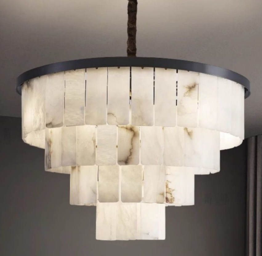 Nordique espagnol Alabaster salon décoratif Lustre en cuivre rond Led marbre lampes de plafond Design moderne Pour la chambre