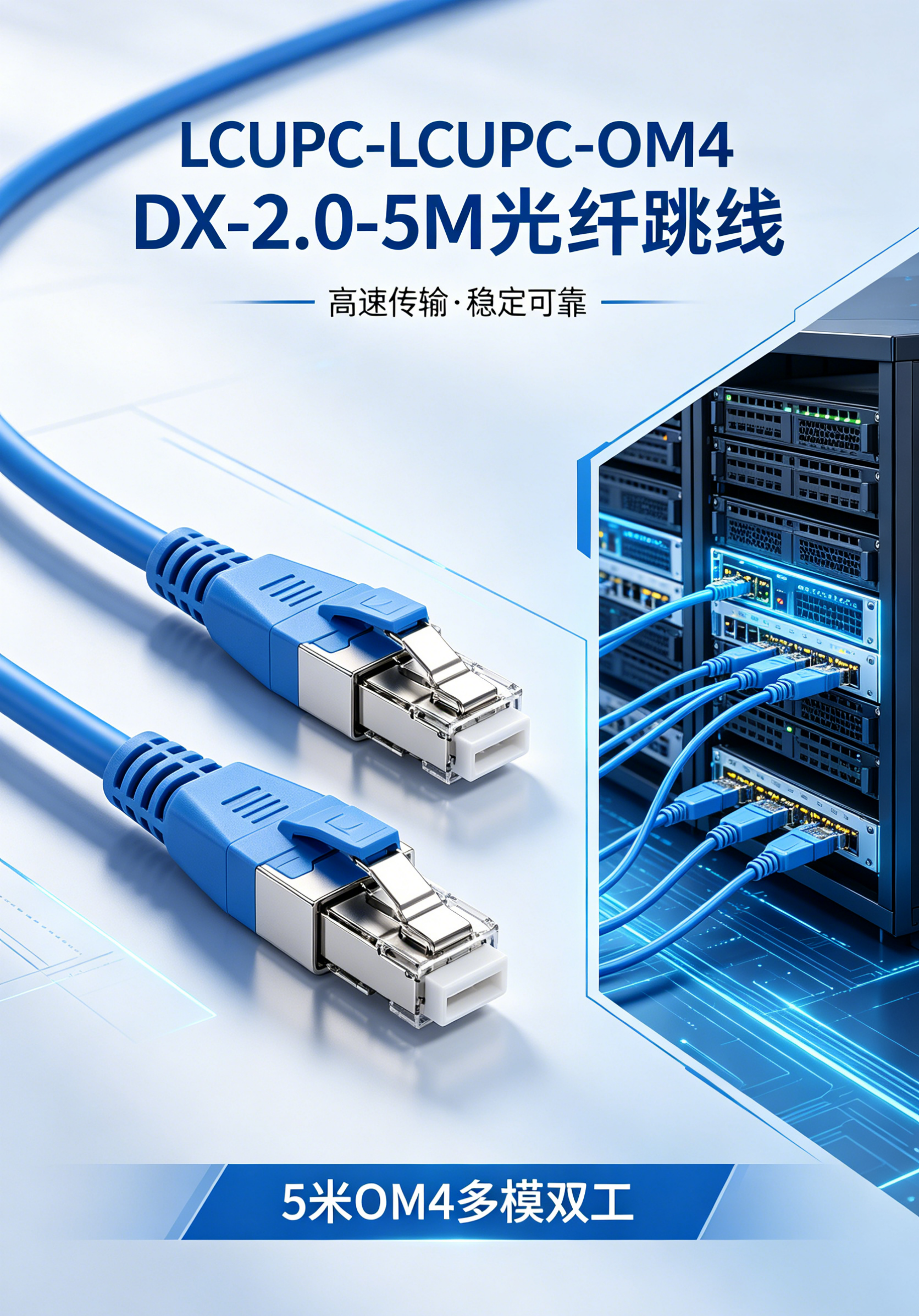 High-Performance 5M LC/UPC-LC/UPC OM4 Duplex Fiber Optic Patch Cord With 0.3dB Max Insertion Loss