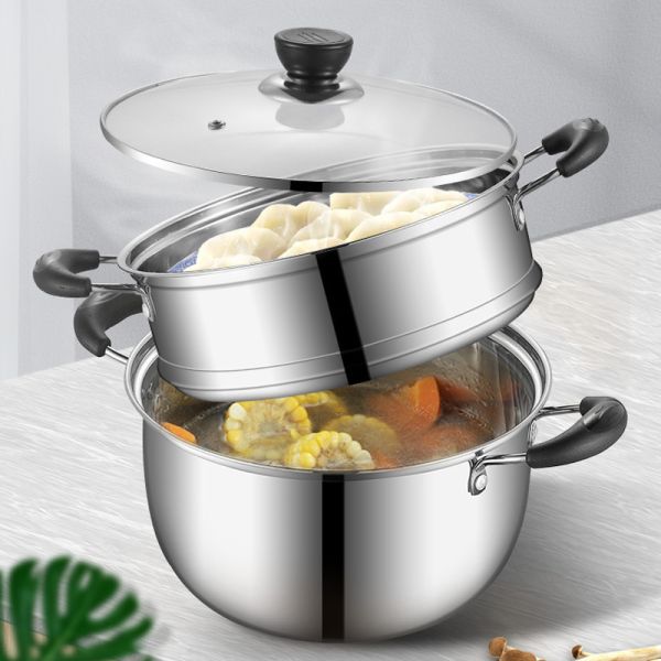 Wholesale TOP Seller Cookware Silver Cooker Soup Pots Round Steamer Cooker Steam Cooking Pot For Kitchen