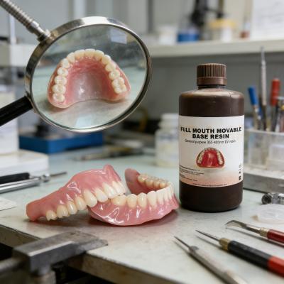 Light-cured acrylic denture base designed for full mouth prosthetics ensuring precision fit and long lasting performance