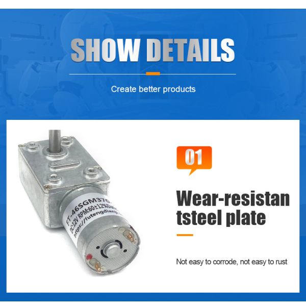 Futeng Factory Customized 12V 24V High Torque Worm Gearbox with 370 Motor
