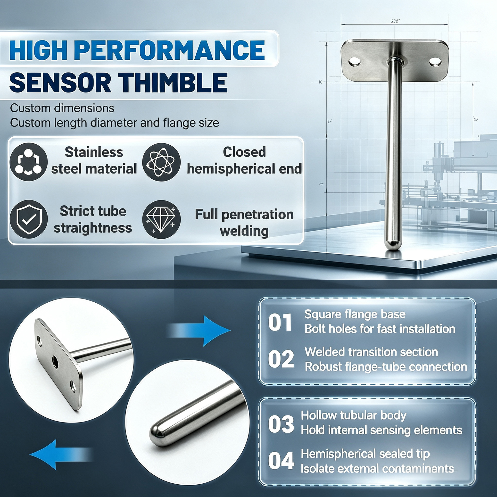 Customized Stainless Steel Sensor Probe With Precision Industrial Detection