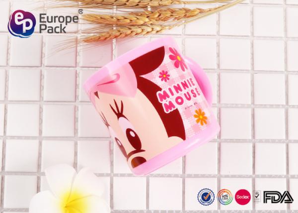 Blue / Pink Cartoon Personalized Plastic Cups With Handles For Kids