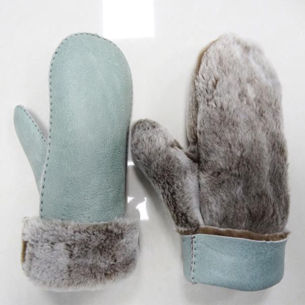 New Fashion Wholesale Hand Sewing Spanish Merino Shearling Sheep Skin Mitten Double Face Lamb fur Leather Winter Gloves