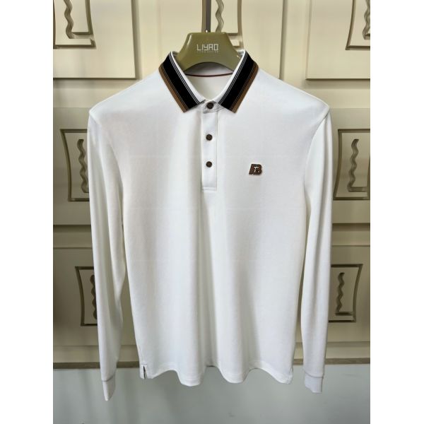 Luxury Men Long Sleeve Polo Shirts with Contrast Collar Classic Design Embroidered Logo, Multiple Colors for Business & Casual