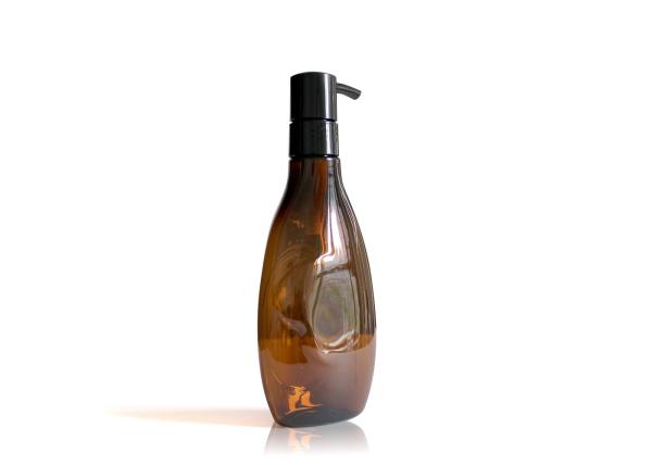 Reusable Amber Plastic Cosmetic Bottles With Black PP Plastic Pump 24/410