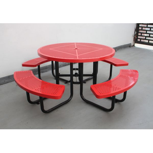 Настраиваемые круглые столы для пикника на открытом воздухе, металлический стол и скамейка с парасолем