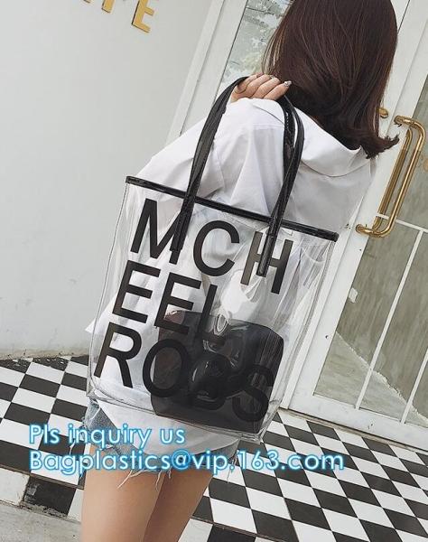 Makeup Bag with Shoulder Strap Pro Round Bag, rope handle clear Transparent tote bag, stadium clear vinyl pvc zipper bag