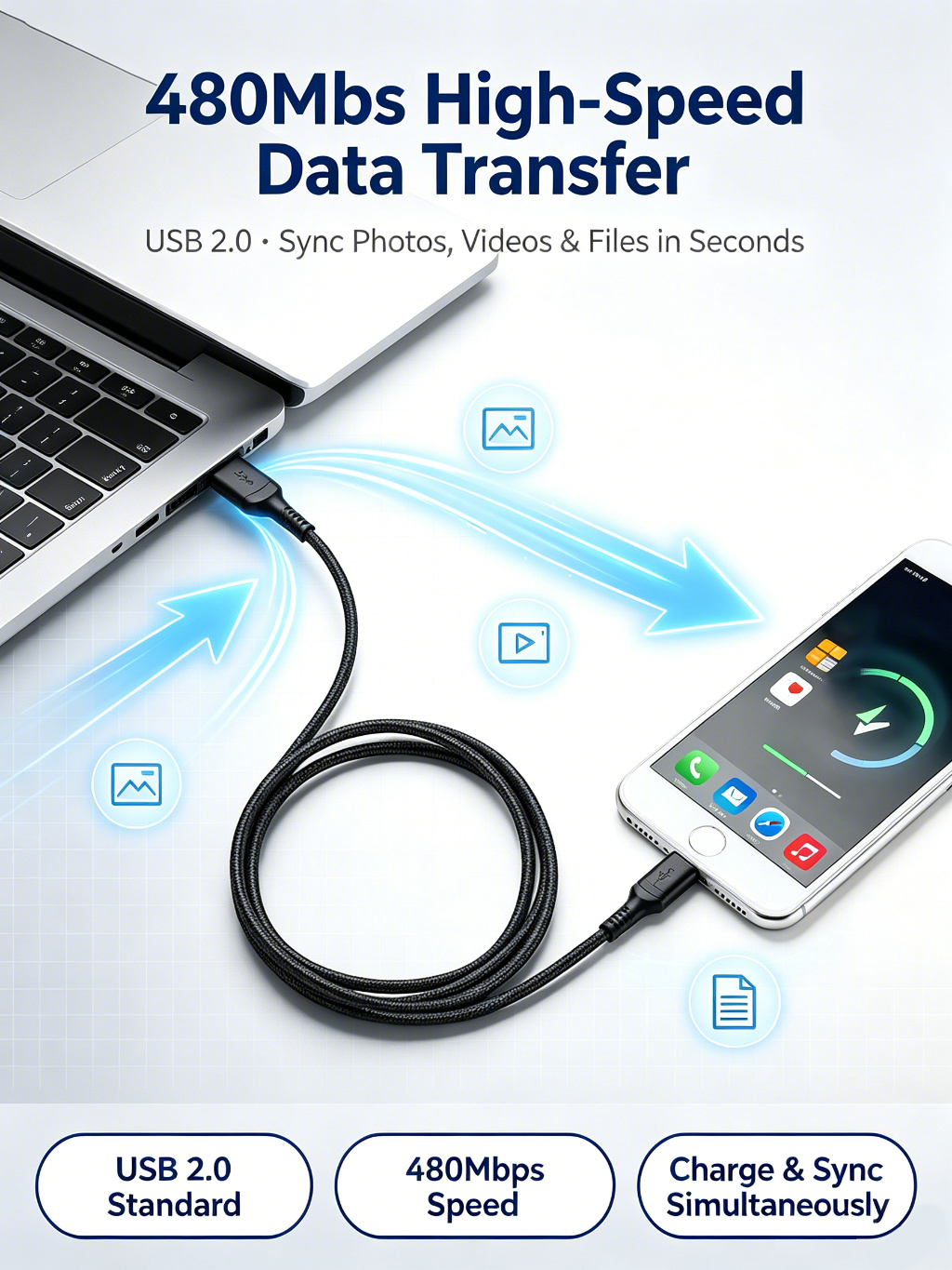 1m Lighting To Usb Cable Fast Charging Data Cable Nylon Braided
