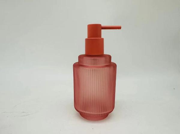 Frosted chili glass bathroom accessories set round shape with vertical stripe and small step soap dish for bathroom glass soap dispenser cotton jar