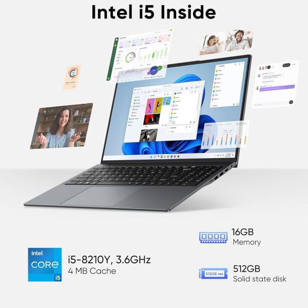 16インチ Windows ラップトップ パソコン 16GB RAM 512GB SSD MS Office 2024 インテルコア I5 ラップトップ