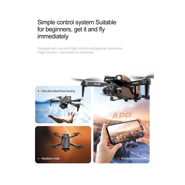 2024 D3 Air Drone LED Light 360-degree Tumbling Headless Mode Optical Flow Positioning Foldable RC Drone for Beginners