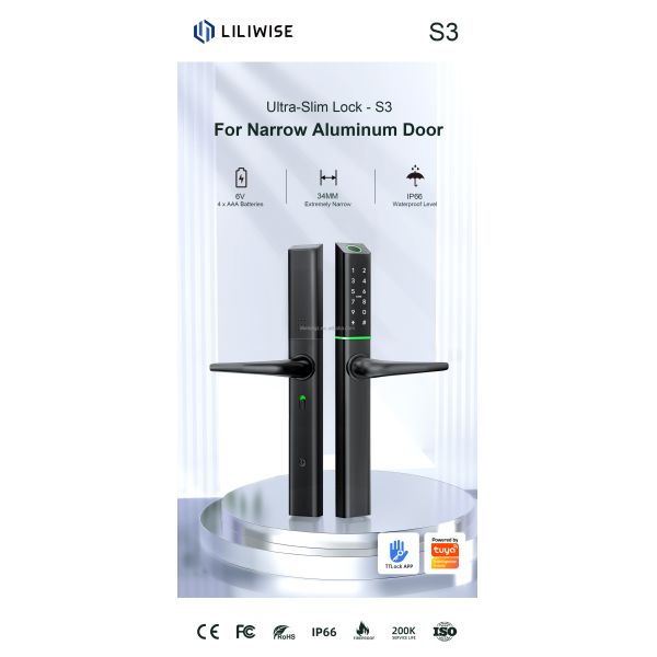 Wifi Remote Ttlock Fingerprint Ultra-slim Aluminum Tuya Sliding Door Smart Locks Digital Slim Smart Lock With App Unlock