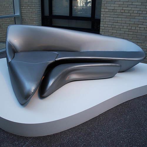 Black Moon System Sofa With Ottoman ,  Modern Leather Foam Zaha Hadid Sofa
