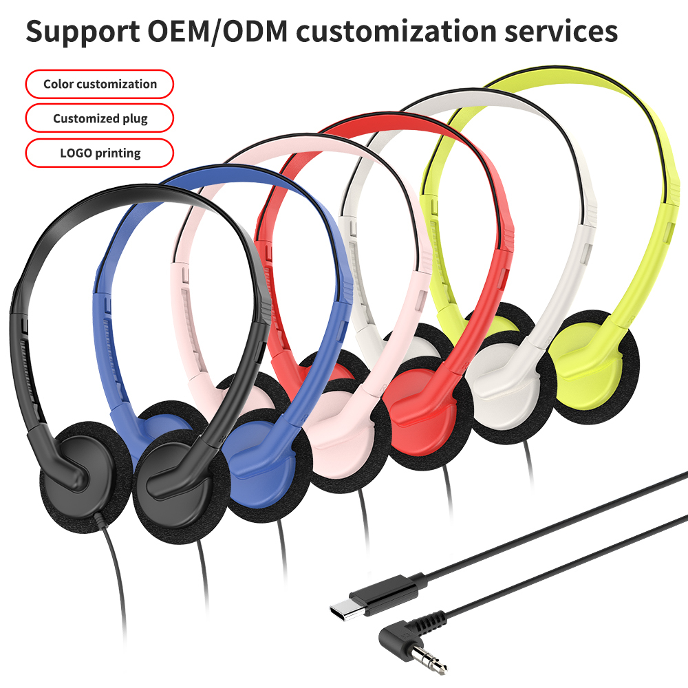 JTY-0121 Wired Head Mounted Headphones 3.5mm/Type-C Plug Lightweight Headphones Comfortable Earcups Stereo Audio Headphones Suitable for Aviation/Train/Classroom/Office/Museum OEM/ODM Customization