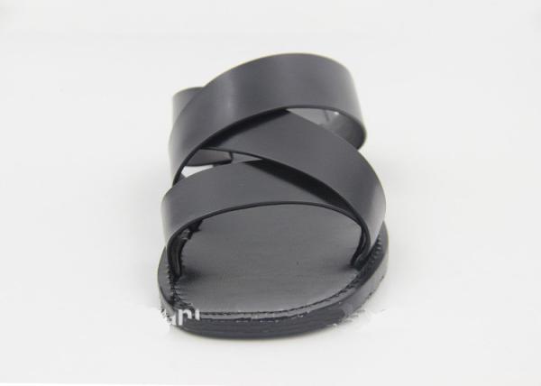 Comfortable Mens Leather Flip Flops Logo Printed Breathable Mens Beach Sandals