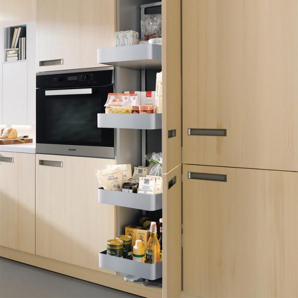 White Wood Grain Kitchen Cabinets Space Saving Apartment 16mm Parallel Kitchen Cabinets