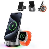 15w Magsafe Dock de carga 3 en 1 con cargador de reloj oculto y luces ambientales