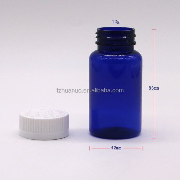 2OZ/60ml/CC Blue Plastic Capsule Bottle with Screw Cap PET Material 32mm Neck Size