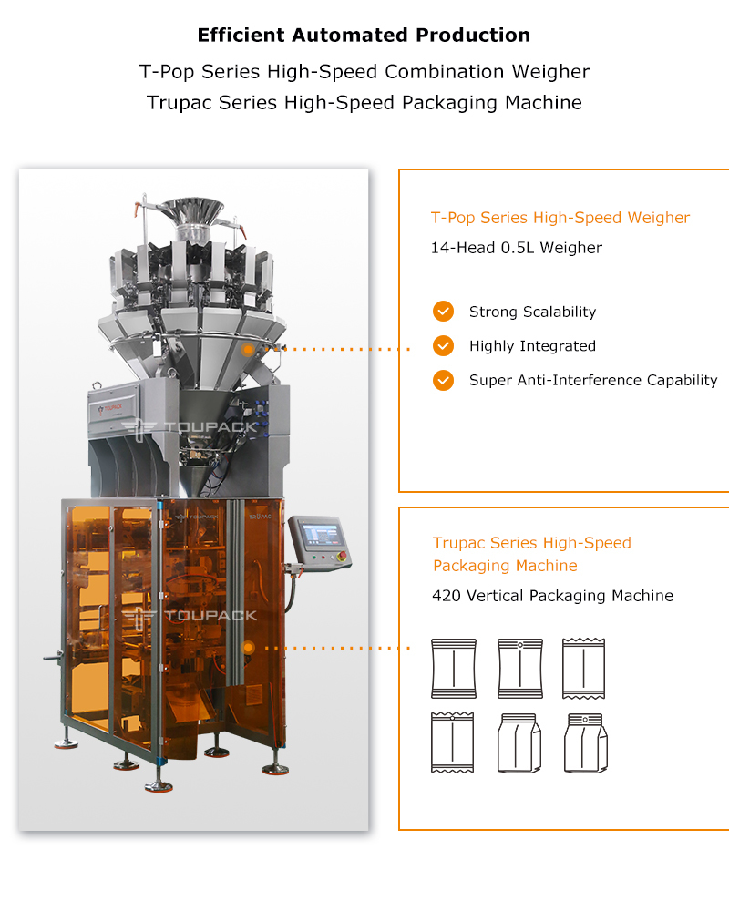 Compact Automatic Weighing Packing System for Small Products 5-200g 20-200 Bags/Min with Modular Design and High Accuracy Control