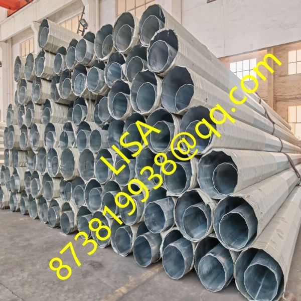 75FT 2-Segments Dodecagonal Hot Dip Galvanized Transmission Steel Poles with Bitumen Painting and Sack Wrap