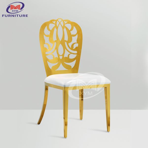 Floral Pattern Backrest Hotel Banquet Wedding Chair ODM Golden Stainless Steel