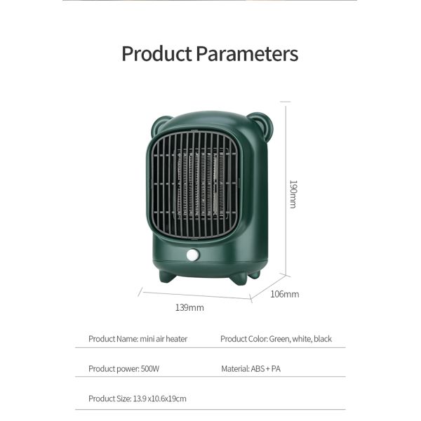 Нет Управляемый приложением 500 Вт Милый дизайн PTC Керамический столовой электрический обогреватель с горячим воздухом