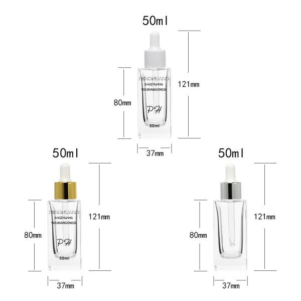 Оптовая косметическая упаковывая бутылка сыворотки бутылок квадрата капельницы заботы кожи 50ml стеклянная стеклянная