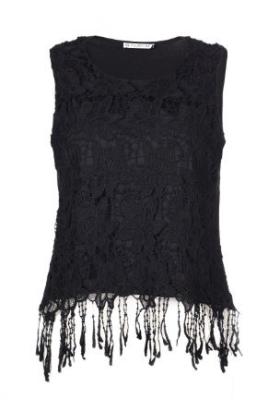 Beautiful Ladies Fashion Tops Black Sexy Lace Sleeveless Tops Polyester Material
