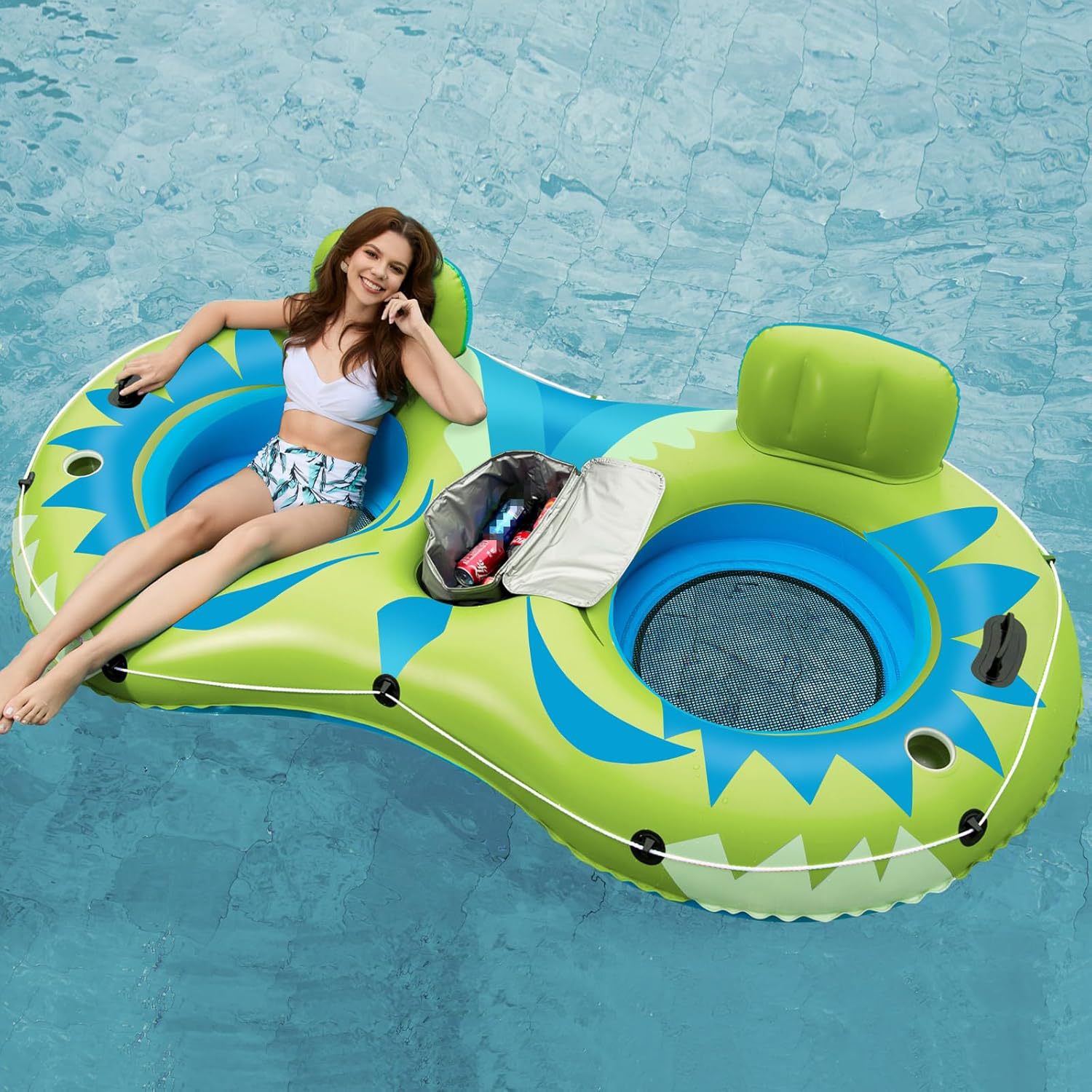 Custom Inflatable Floating Raft Double Lounge Chair Mesh Water Float Bed Pool Mattress