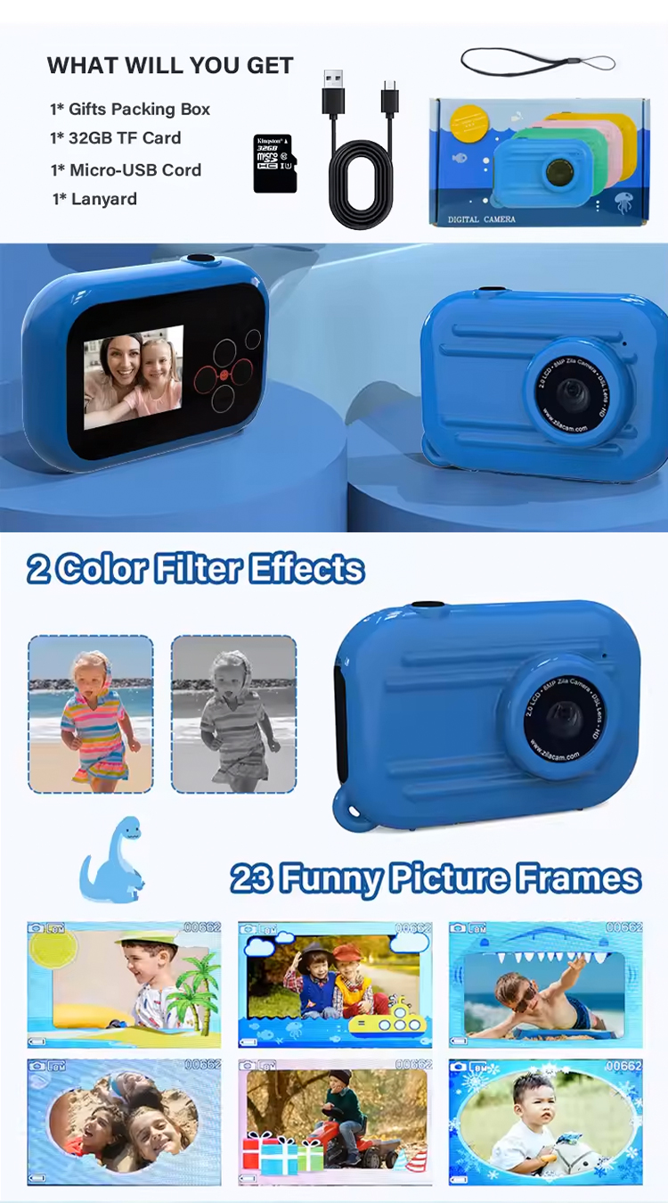 Children's Camera Waterproof Kids Digital Camera 32GB Card  for Boys Girls with Photo Video Recording Christmas Birthday Gift
