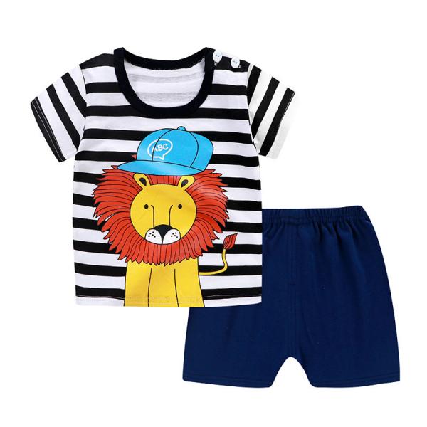 Summer Kids Pajama Set Plain Animal Short Sleeve Tee And Shorts