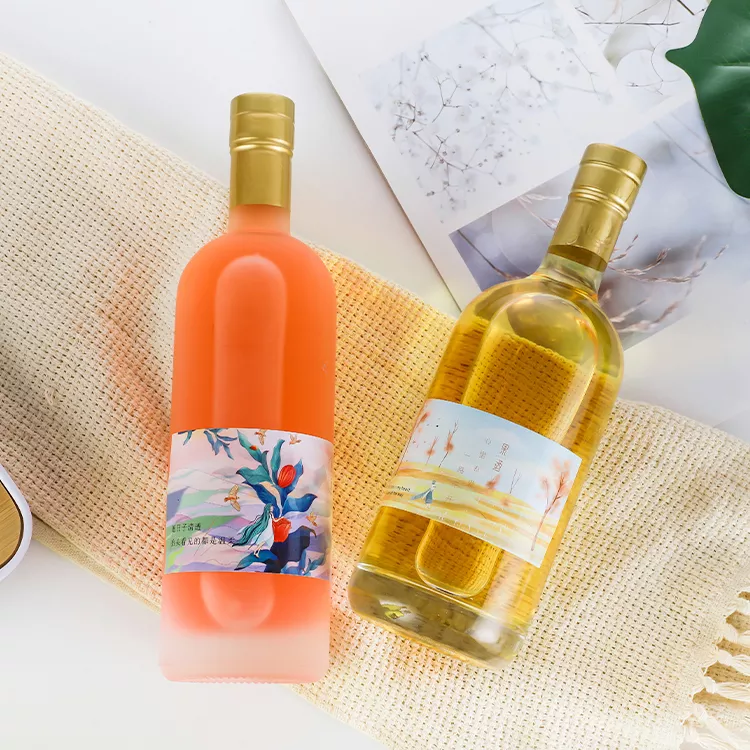 375 мл 500 мл Круглое стекло Вино сок Виски бутылка с прозрачным ошейником