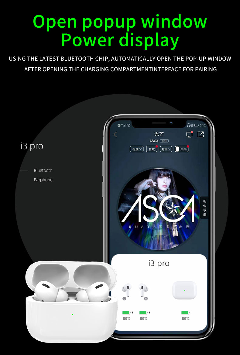 i3 Pro BT5.0 в стерео беспроводном Earbuds уха TWS