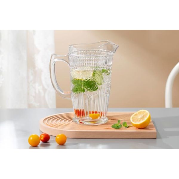 45 Ounce Vintage Glass Water Pitcher Machine Made Transparent Embossed