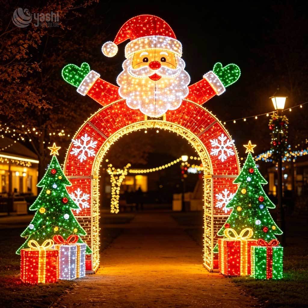 Custom Santa Workshop House Lantern Set, Outdoor LED Santa & Elf Light Sculpture For Christmas Light Festival Exhibition