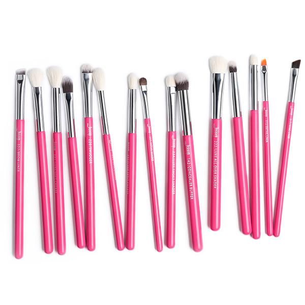 Jessup 15pcs Rose-carmin/Silver  Eye Makeup Brush Set Wood Handle Cosmetic Makeup Brush Set T197