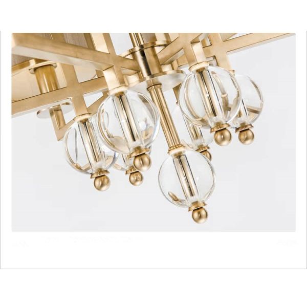 Brass Body Crystal Shade LED Chandelier with 50000 Hours Lifespan for Modern Dining Room Lighting