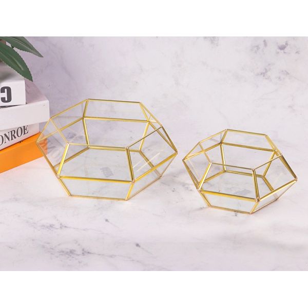 Brass copper glass artifact rimmed Display box hexagonal geometric plant greenhouse decoration Yiwu wholesale