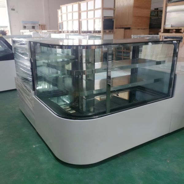 LED Lighting Corner Bakery Display Fridge Marble Base Display Anti Fog for Bakery Shop