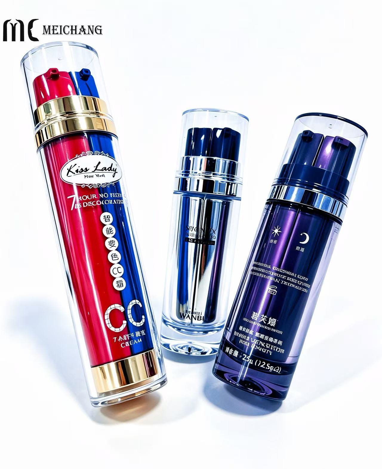 12.5+12.5ml / 15+15ml / 25+25ml Dual Wall Dual Chamber Double Pump Serum Bottle 0.25ml Fixed Dosage for Day & Night Skincare Packaging (Retinol & Vitamin C)(MC-1605)