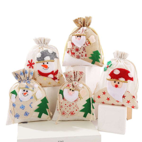 OEM/ODM Accepted Canvas Santa Cookie Bag for Christmas Ship Knitted Burlap Gifts Bags