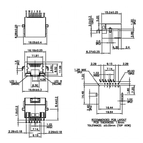 控えめなCat5はLED中間PCB RJ45のソケットLPJE4730BENLを保護した