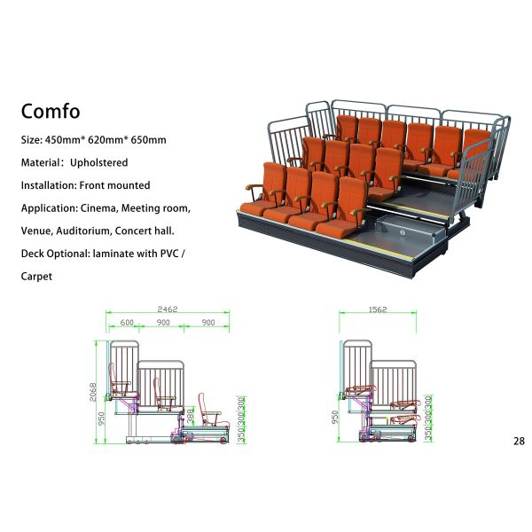 Customized Size Retractable Bleacher Seating with Integrated Writing Board and 5-Year Warranty